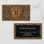 Leder Leopard Vintage Modern Boho Chic Monogramm Visitenkarte (Vorne/Hinten)