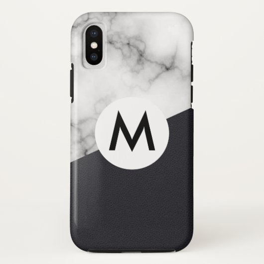 Leder-Marmor mit Monogramm Case-Mate iPhone Hülle (Rückseite)