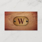 Leder | Monogram Brown stitched | Holzkörner Visitenkarte (Vorderseite)
