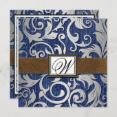 Leder Monogramm Denim Western Hochzeitseinladungen Einladung (Vorne/Hinten)