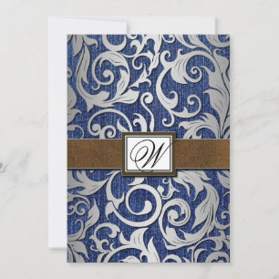 Leder Monogramm Denim Western Hochzeitseinladungen Einladung