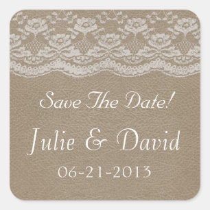 Leder-&-Spitze-Hochzeit-Save-The-Date Quadratischer Aufkleber