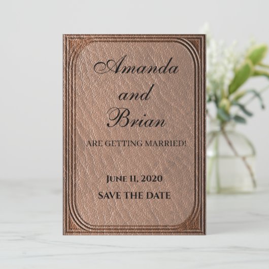 Leder Textur Country Style Print Einladung (Stehend Vorderseite)