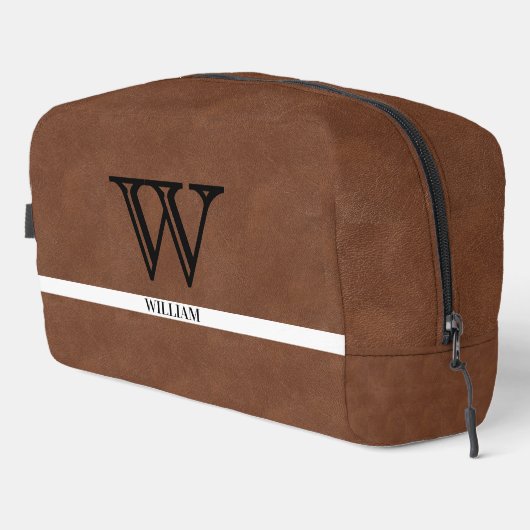 Leder Textur Schwarze Monogramm Name Dopp-Kit Waschbeutel (Rechte Ecke)