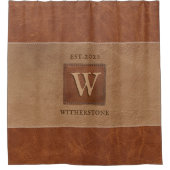 Leder Tone Streifen Kastanienbraun Duschvorhang (Vorderseite)