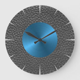Leder und Blauer Stahl Große Wanduhr