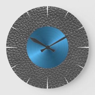 Leder und Blauer Stahl Große Wanduhr