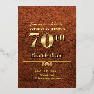 Leder und Gold 70. Geburtstagsparty Folieneinladung