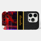 Leder und Goldmonogramm mit roten Musiknoten Case-Mate iPhone Hülle (Rückseite (Horizontal))