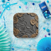 Leder und Rose 3d-Look Hochzeitszettel Pappteller (Party)