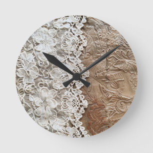 Leder- und Spitzen-Uhr Runde Wanduhr