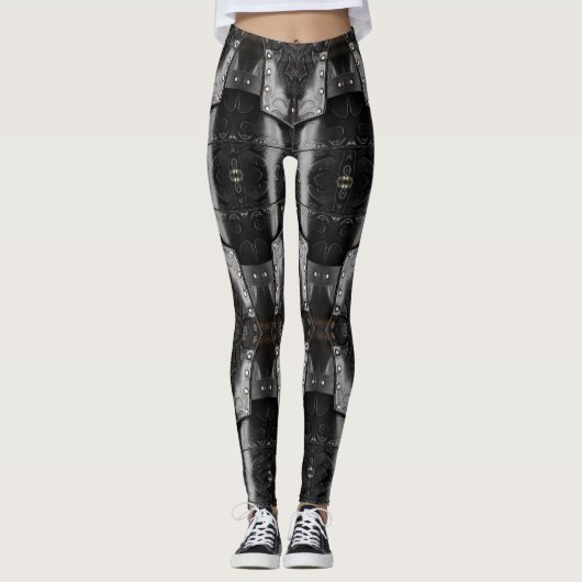 Leder Viking Armor Abstract Design, schwarz Leggings (Vorderseite)
