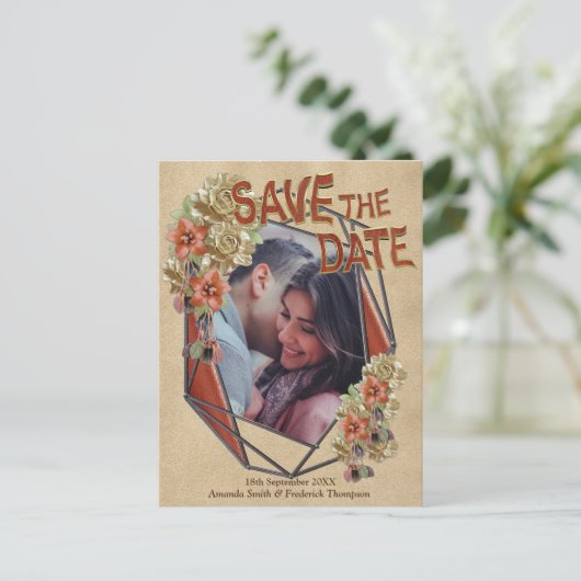 Leder & Wildleder Textur Save the Date Ankündigungspostkarte (Stehend Vorderseite)