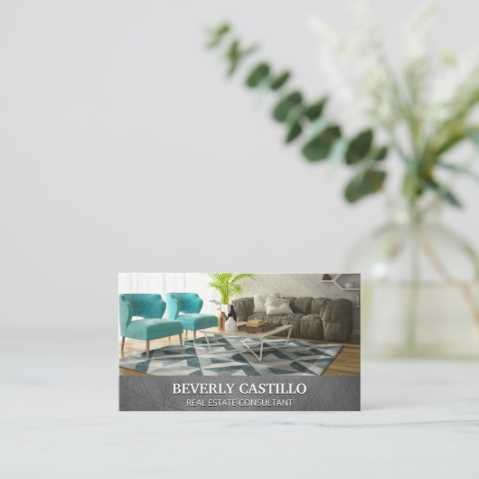 Leder | Zuhause Interior Visitenkarte (Stehend Vorderseite)