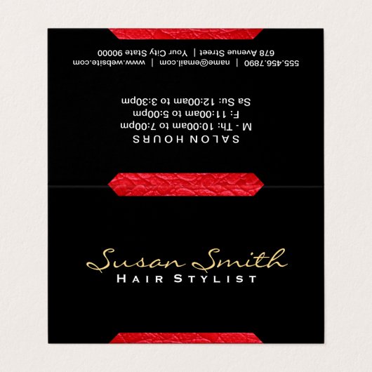 Lederakzent (rot) | Chic, Visitenkarten (Außenseite Aufgefaltet)