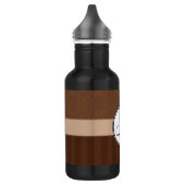 Lederbraun-Damast mit Streifen und Monogramm Edelstahlflasche (Links)