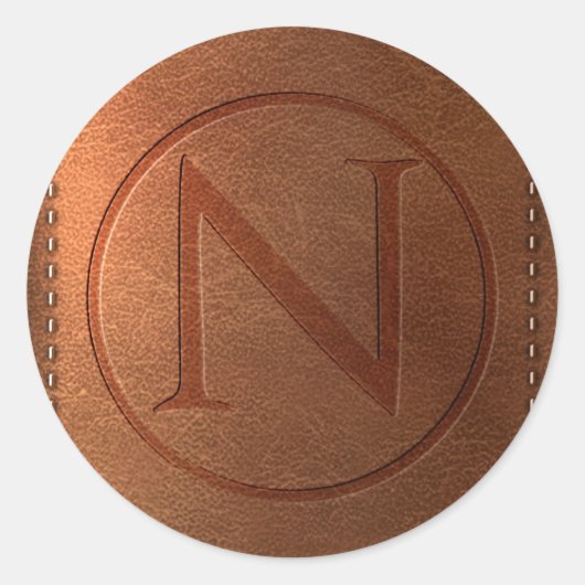 Lederbuchstaben N Runder Aufkleber (Vorderseite)