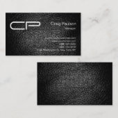 Ledereffekt Black Chic Monogram Business Card Visitenkarte (Vorne/Hinten)