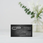 Ledereffekt Black Chic Monogram Business Card Visitenkarte (Stehend Vorderseite)