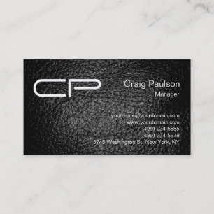 Ledereffekt Black Chic Monogram Business Card Visitenkarte