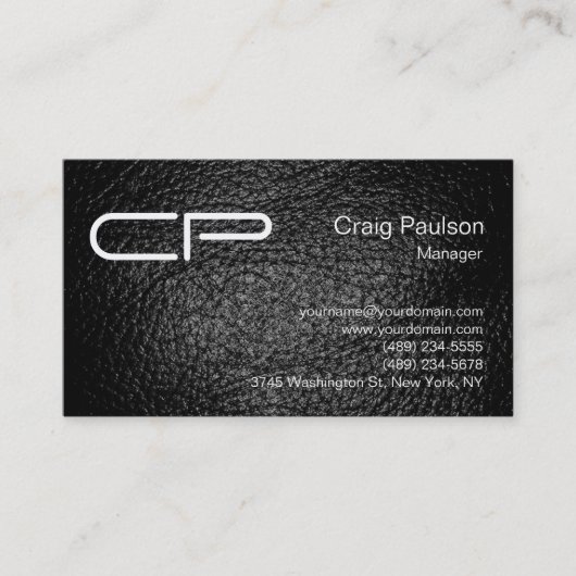 Ledereffekt Black Chic Monogram Business Card Visitenkarte (Vorderseite)
