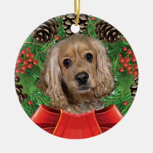 Lederfarbene Cocker spaniel-Weihnachtsverzierung Keramik Ornament (Vorne)