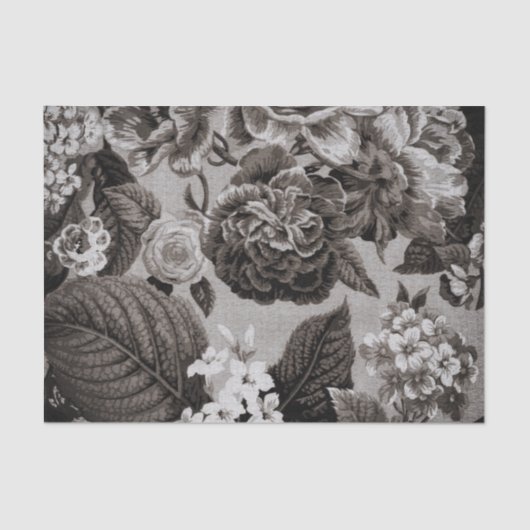 Lederfarbener grauer Taupe Vintages BlumenToile Seidenpapier (Vorderseite)