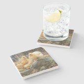 Lederfarbener Silkie Huhn-Untersetzer Steinuntersetzer (Seitenansicht)