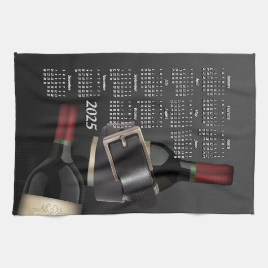Ledergürtel & Weinflasche 2025 Kalender Geschirrtuch (Horizontal)