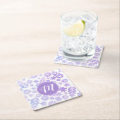 Lederhandgezogenes Blumenmuster und Monogramm Rechteckiger Pappuntersetzer (Vor Ort)