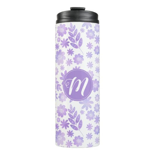 Lederhandgezogenes Blumenmuster und Monogramm Thermosbecher (Vorderseite)