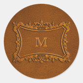 Lederlook mit anpassbarer Monogramm Runder Aufkleber (Vorderseite)