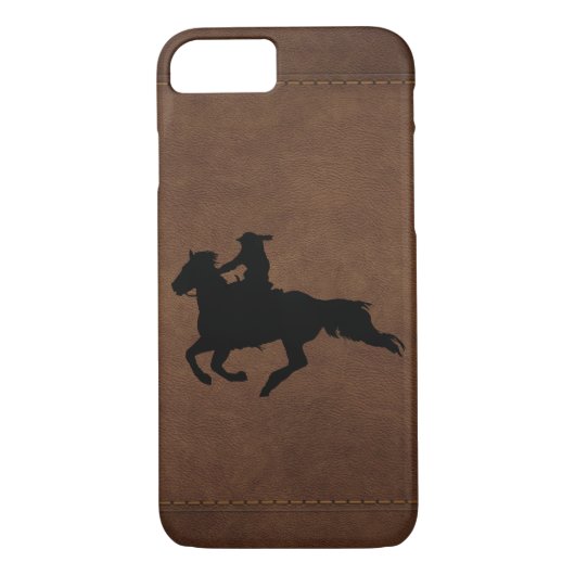 Lederlook Western Rodeo Galloping Pferdereiter Case-Mate iPhone Hülle (Rückseite)