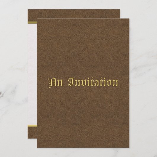 Lederne Blick-Hochzeits-Luxuseinladung im Braun Einladung (Vorne/Hinten)