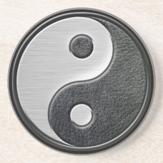 Lederne und Stahleffekt Yin Yang Grafik Sandstein Untersetzer