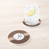 Lederner Brown-Damast mit Streifen und Monogramm Sandstein Untersetzer (Seite)