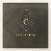 Ledernes Buch-Blick-Quadrat und Kompass Glasuntersetzer (Vorderseite)