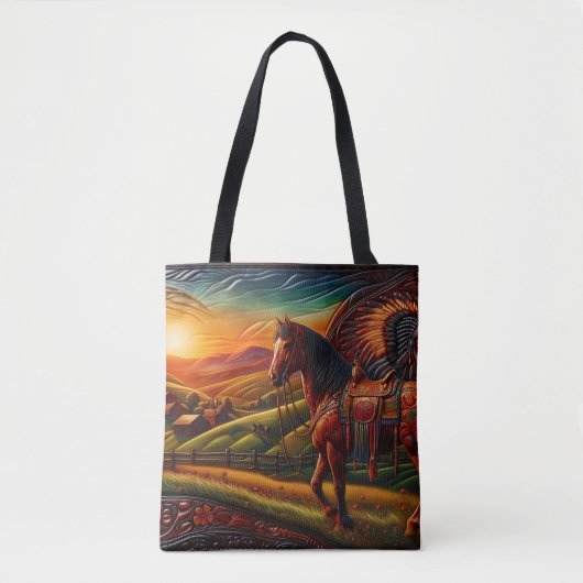 Lederpferd bei Sonnenuntergang Tasche (Vorderseite)