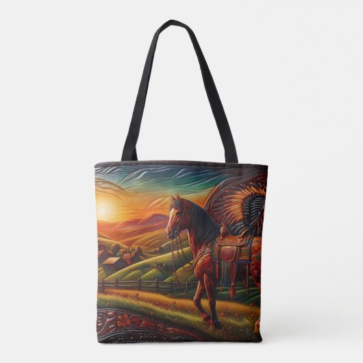 Lederpferd bei Sonnenuntergang Tasche (Rückseite)