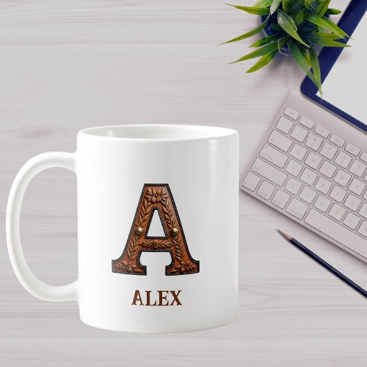 Lederpräge-Western-Monogramm Anfangsbuchstabe A Kaffeetasse