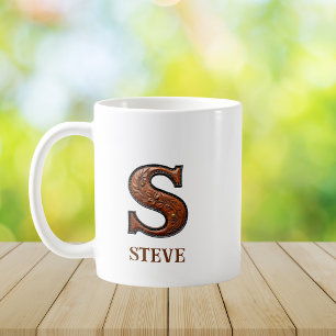 Lederpräge-Western-Monogramm Anfangsbuchstabe S Kaffeetasse