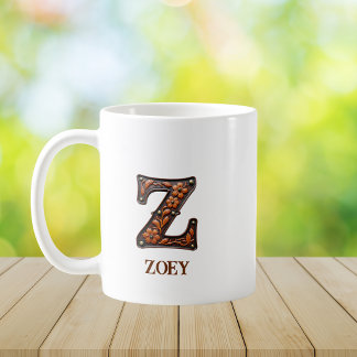 Lederpräge-Western-Monogramm Anfangsbuchstabe Z Kaffeetasse