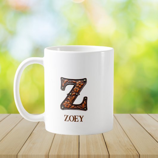 Lederpräge-Western-Monogramm Anfangsbuchstabe Z Kaffeetasse