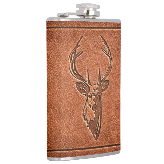 Lederprägung Stags Kopf. Flachmann (Rechts)