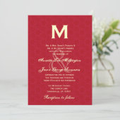 Lederrot und Creme Monogram Wedding R431 Einladung (Stehend Vorderseite)