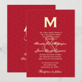 Lederrot und Creme Monogram Wedding R431 Einladung (Vorne/Hinten)