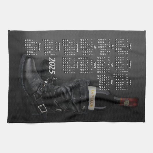 Lederstiefel & Weinflasche 2025 Kalender Geschirrtuch (Horizontal)