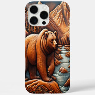 Lederstil-Bär in Landschaftlicher Landschaft iPhone 16 Pro Max Hülle