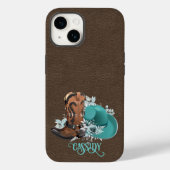 Ledertextur Cowgirl braun Türkis Case-Mate iPhone Hülle (Rückseite)