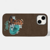 Ledertextur Cowgirl braun Türkis Case-Mate iPhone Hülle (Rückseite (Horizontal))